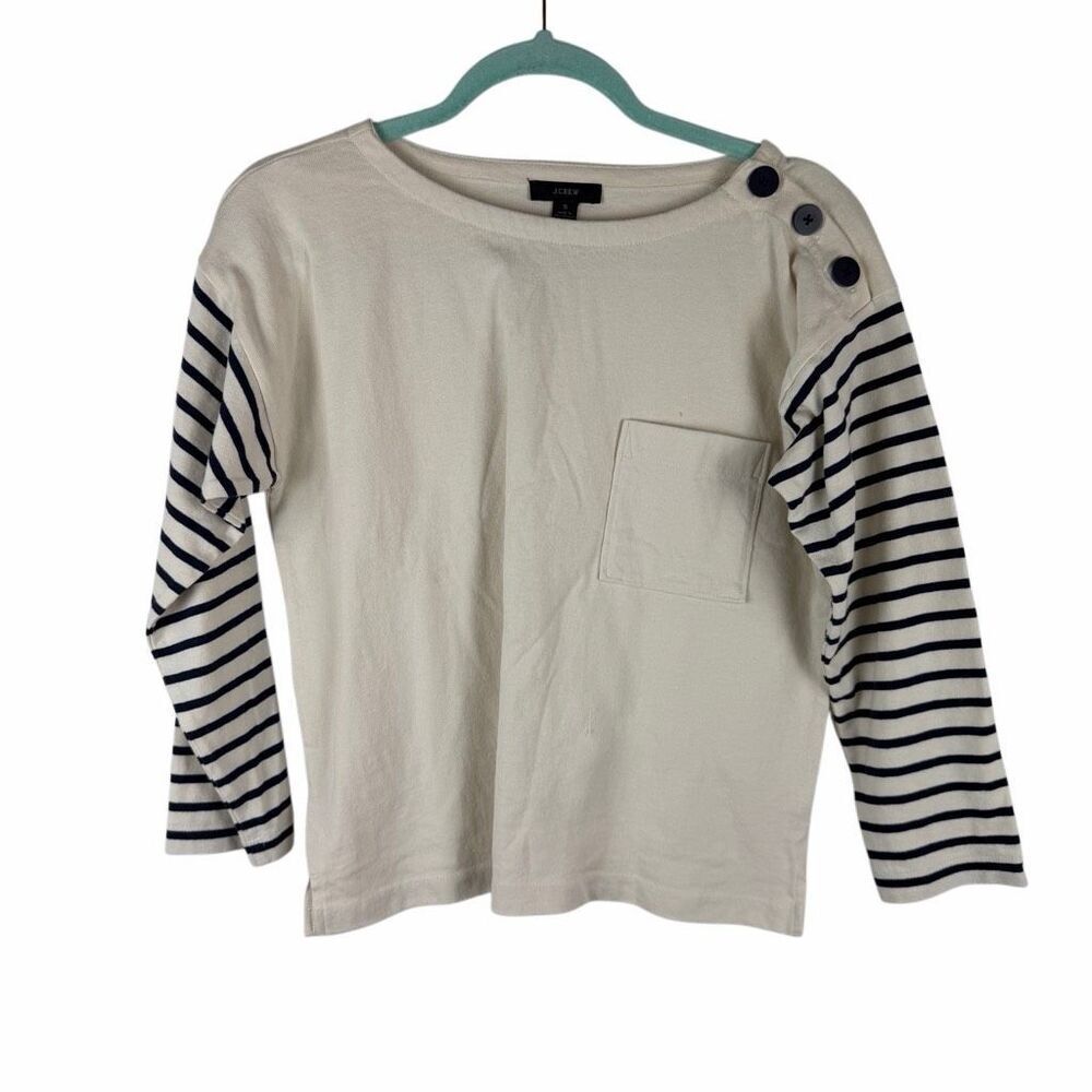 J. Crew cream sweatshirt with navy stripes- size S